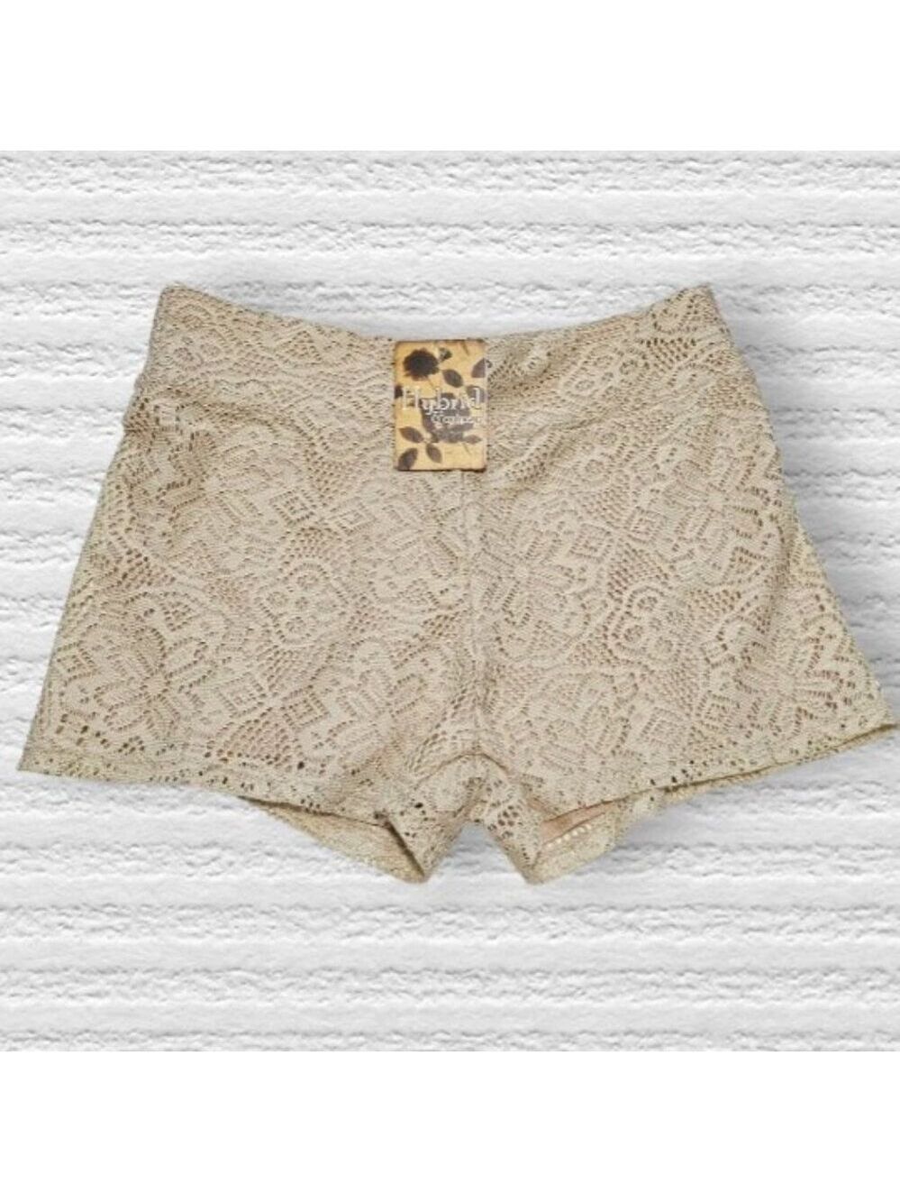 Hybrid & Co Crochet Shorts Medium Boho High Rise Lined Beige